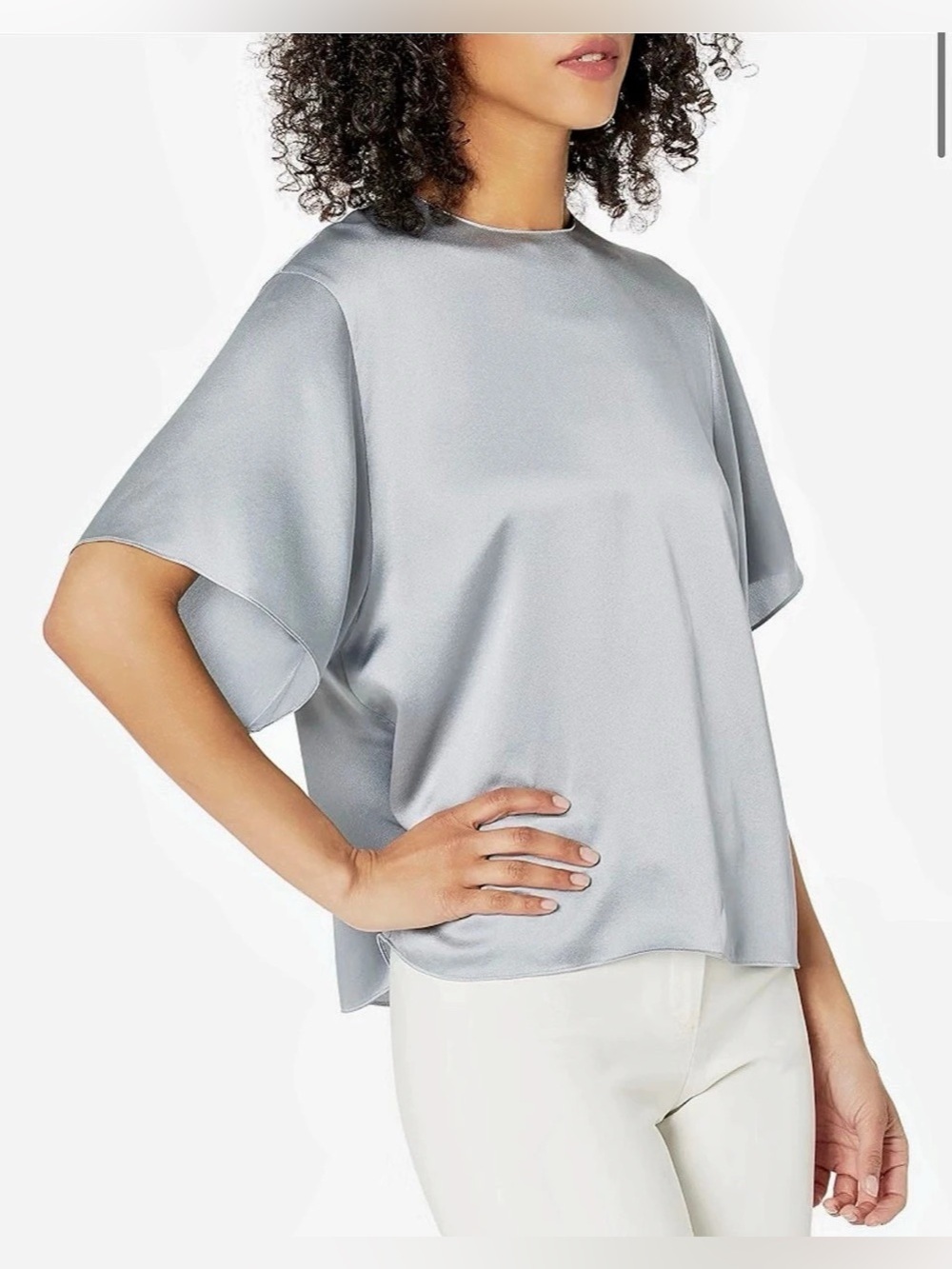 Vince Silk Short Sleeve Blouse in Gray Size Small
